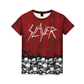 Женская футболка 3D с принтом Slayer Red в Санкт-Петербурге, 100% полиэфир ( синтетическое хлопкоподобное полотно) | прямой крой, круглый вырез горловины, длина до линии бедер | metal | rock | метал | рок | слэйер | трэш | череп