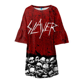 Детское платье 3D с принтом Slayer Red в Санкт-Петербурге, 100% полиэстер | прямой силуэт, чуть расширенный к низу. Круглая горловина, на рукавах — воланы | metal | rock | метал | рок | слэйер | трэш | череп