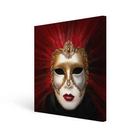 Холст квадратный с принтом Венецианская маска в Санкт-Петербурге, 100% ПВХ |  | венеция | италия | карнавал | красный | лицо | перья