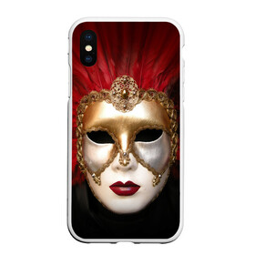 Чехол для iPhone XS Max матовый с принтом Венецианская маска в Санкт-Петербурге, Силикон | Область печати: задняя сторона чехла, без боковых панелей | венеция | италия | карнавал | красный | лицо | перья
