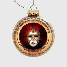 Стеклянный ёлочный шар с принтом Венецианская маска в Санкт-Петербурге, Стекло | Диаметр: 80 мм | Тематика изображения на принте: венеция | италия | карнавал | красный | лицо | перья