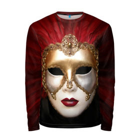 Мужской лонгслив 3D с принтом Венецианская маска в Санкт-Петербурге, 100% полиэстер | длинные рукава, круглый вырез горловины, полуприлегающий силуэт | венеция | италия | карнавал | красный | лицо | перья