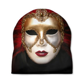 Шапка 3D с принтом Венецианская маска в Санкт-Петербурге, 100% полиэстер | универсальный размер, печать по всей поверхности изделия | Тематика изображения на принте: венеция | италия | карнавал | красный | лицо | перья