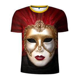 Мужская футболка 3D спортивная с принтом Венецианская маска в Санкт-Петербурге, 100% полиэстер с улучшенными характеристиками | приталенный силуэт, круглая горловина, широкие плечи, сужается к линии бедра | венеция | италия | карнавал | красный | лицо | перья