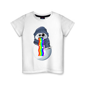 Детская футболка хлопок с принтом Снеговик снэпчат в Санкт-Петербурге, 100% хлопок | круглый вырез горловины, полуприлегающий силуэт, длина до линии бедер | snapchat | радуга | снеговик | снэпчат | уши | фильтр | язык