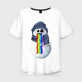 Мужская футболка хлопок Oversize с принтом Снеговик снэпчат в Санкт-Петербурге, 100% хлопок | свободный крой, круглый ворот, “спинка” длиннее передней части | snapchat | радуга | снеговик | снэпчат | уши | фильтр | язык