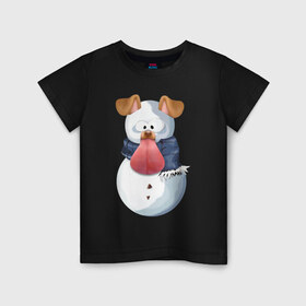 Детская футболка хлопок с принтом Снеговик снэпчат 2 в Санкт-Петербурге, 100% хлопок | круглый вырез горловины, полуприлегающий силуэт, длина до линии бедер | snapchat | радуга | снеговик | снэпчат | уши | фильтр | язык