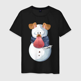 Мужская футболка хлопок с принтом Снеговик снэпчат 2 в Санкт-Петербурге, 100% хлопок | прямой крой, круглый вырез горловины, длина до линии бедер, слегка спущенное плечо. | Тематика изображения на принте: snapchat | радуга | снеговик | снэпчат | уши | фильтр | язык