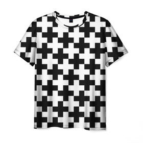 Мужская футболка 3D с принтом Крест в Санкт-Петербурге, 100% полиэфир | прямой крой, круглый вырез горловины, длина до линии бедер | cross | крест | оптическая иллюзия | орнамент | узор | чёрно белый