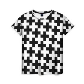 Женская футболка 3D с принтом Крест в Санкт-Петербурге, 100% полиэфир ( синтетическое хлопкоподобное полотно) | прямой крой, круглый вырез горловины, длина до линии бедер | cross | крест | оптическая иллюзия | орнамент | узор | чёрно белый