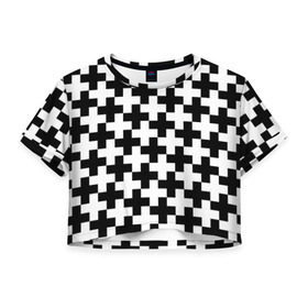 Женская футболка 3D укороченная с принтом Крест в Санкт-Петербурге, 100% полиэстер | круглая горловина, длина футболки до линии талии, рукава с отворотами | Тематика изображения на принте: cross | крест | оптическая иллюзия | орнамент | узор | чёрно белый