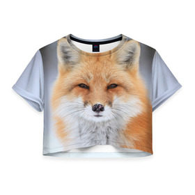 Женская футболка 3D укороченная с принтом Лиса в Санкт-Петербурге, 100% полиэстер | круглая горловина, длина футболки до линии талии, рукава с отворотами | animal | fox | look | predator | red | sly | wild | взгляд | дикая | животное | лиса | рыжая | хитрая | хищник