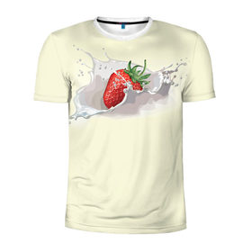 Мужская футболка 3D спортивная с принтом Клубника со сливками в Санкт-Петербурге, 100% полиэстер с улучшенными характеристиками | приталенный силуэт, круглая горловина, широкие плечи, сужается к линии бедра | 