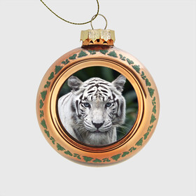 Стеклянный ёлочный шар с принтом Белый тигр в Санкт-Петербурге, Стекло | Диаметр: 80 мм | animal | jungle | look | predator | tiger | white | wild | белый | взгляд | джунгли | дикий | животное | тигр | хищник