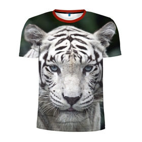 Мужская футболка 3D спортивная с принтом Белый тигр в Санкт-Петербурге, 100% полиэстер с улучшенными характеристиками | приталенный силуэт, круглая горловина, широкие плечи, сужается к линии бедра | animal | jungle | look | predator | tiger | white | wild | белый | взгляд | джунгли | дикий | животное | тигр | хищник