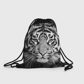Рюкзак-мешок 3D с принтом Тигр в Санкт-Петербурге, 100% полиэстер | плотность ткани — 200 г/м2, размер — 35 х 45 см; лямки — толстые шнурки, застежка на шнуровке, без карманов и подкладки | animal | black   white | look | predator | tiger | wild | взгляд | дикий | животное | тигр | хищник | черно   белый