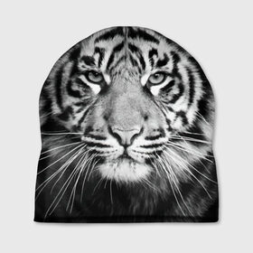 Шапка 3D с принтом Тигр в Санкт-Петербурге, 100% полиэстер | универсальный размер, печать по всей поверхности изделия | Тематика изображения на принте: animal | black   white | look | predator | tiger | wild | взгляд | дикий | животное | тигр | хищник | черно   белый