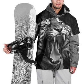Накидка на куртку 3D с принтом Тигр в Санкт-Петербурге, 100% полиэстер |  | animal | black   white | fangs | jaws | jungle | predator | teeth | tiger | wild | джунгли | дикий | животное | клыки | оскал | пасть | тигр | хищник | черно   белый