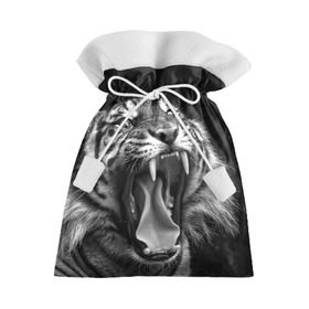 Подарочный 3D мешок с принтом Тигр в Санкт-Петербурге, 100% полиэстер | Размер: 29*39 см | animal | black   white | fangs | jaws | jungle | predator | teeth | tiger | wild | джунгли | дикий | животное | клыки | оскал | пасть | тигр | хищник | черно   белый