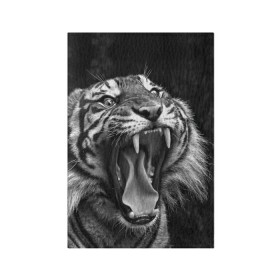 Обложка для паспорта матовая кожа с принтом Тигр в Санкт-Петербурге, натуральная матовая кожа | размер 19,3 х 13,7 см; прозрачные пластиковые крепления | animal | black   white | fangs | jaws | jungle | predator | teeth | tiger | wild | джунгли | дикий | животное | клыки | оскал | пасть | тигр | хищник | черно   белый