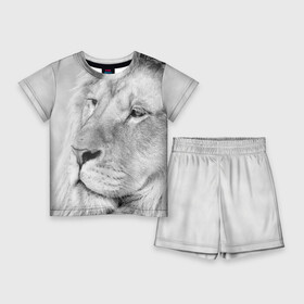 Детский костюм с шортами 3D с принтом Лев в Санкт-Петербурге,  |  | animal | black   white | king | lion | look | predator | wild | взгляд | дикий | животное | зверь | лев | хищник | царь | черно   белый