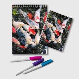 Блокнот с принтом Koi Fish (карпы кои) в Санкт-Петербурге, 100% бумага | 48 листов, плотность листов — 60 г/м2, плотность картонной обложки — 250 г/м2. Листы скреплены удобной пружинной спиралью. Цвет линий — светло-серый
 | Тематика изображения на принте: bright | brocade | carp | color | decorative | depth | exotic | fish | koi | koi fish | sea | water | вода | глубина | декоративные | карпы | кои | море | парчовый | рыбки | цвет | экзотические | яркий