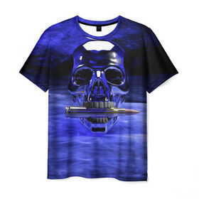 Мужская футболка 3D с принтом Iron skull в Санкт-Петербурге, 100% полиэфир | прямой крой, круглый вырез горловины, длина до линии бедер | skull | дым | монстр | ночь | патрон | пуля | снаряд | череп