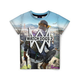 Детская футболка 3D с принтом Watch Dogs 2 в Санкт-Петербурге, 100% гипоаллергенный полиэфир | прямой крой, круглый вырез горловины, длина до линии бедер, чуть спущенное плечо, ткань немного тянется | watchdogs