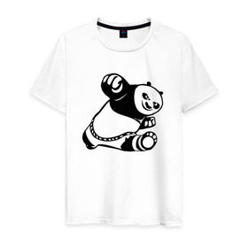 Мужская футболка хлопок с принтом Панда в Санкт-Петербурге, 100% хлопок | прямой крой, круглый вырез горловины, длина до линии бедер, слегка спущенное плечо. | кунг фу | мульт | панда
