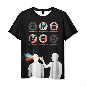 Мужская футболка 3D с принтом Twenty one pilots в Санкт-Петербурге, 100% полиэфир | прямой крой, круглый вырез горловины, длина до линии бедер | rock | t.o.p. | top | twenty one pilots | рок