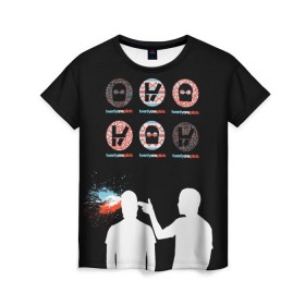 Женская футболка 3D с принтом Twenty one pilots в Санкт-Петербурге, 100% полиэфир ( синтетическое хлопкоподобное полотно) | прямой крой, круглый вырез горловины, длина до линии бедер | rock | t.o.p. | top | twenty one pilots | рок