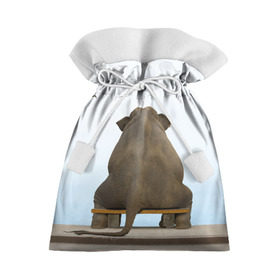Подарочный 3D мешок с принтом Слон и журавли в Санкт-Петербурге, 100% полиэстер | Размер: 29*39 см | bench | coast | cranes | dream | elephant | flight | sea | sitting | берег | журавли | мечты | море | полет | сидит | скамейка | слон