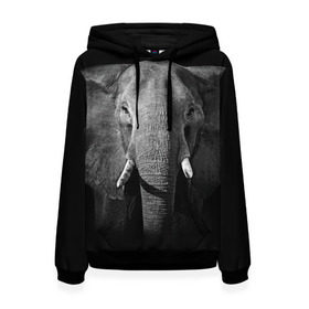 Женская толстовка 3D с принтом Слон в Санкт-Петербурге, 100% полиэстер  | двухслойный капюшон со шнурком для регулировки, мягкие манжеты на рукавах и по низу толстовки, спереди карман-кенгуру с мягким внутренним слоем. | animal | big | black   white | elephant | wild | большой | дикий | животное | слон | черно   белый