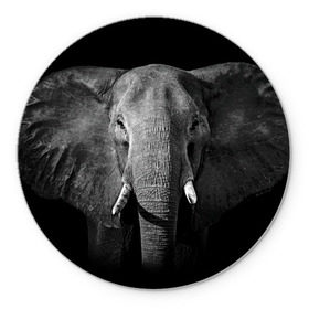 Коврик круглый с принтом Слон в Санкт-Петербурге, резина и полиэстер | круглая форма, изображение наносится на всю лицевую часть | Тематика изображения на принте: animal | big | black   white | elephant | wild | большой | дикий | животное | слон | черно   белый