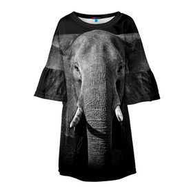 Детское платье 3D с принтом Слон в Санкт-Петербурге, 100% полиэстер | прямой силуэт, чуть расширенный к низу. Круглая горловина, на рукавах — воланы | Тематика изображения на принте: animal | big | black   white | elephant | wild | большой | дикий | животное | слон | черно   белый