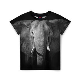 Детская футболка 3D с принтом Слон в Санкт-Петербурге, 100% гипоаллергенный полиэфир | прямой крой, круглый вырез горловины, длина до линии бедер, чуть спущенное плечо, ткань немного тянется | animal | big | black   white | elephant | wild | большой | дикий | животное | слон | черно   белый