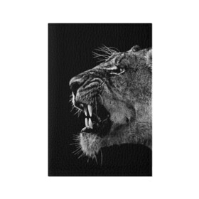 Обложка для паспорта матовая кожа с принтом Львица в Санкт-Петербурге, натуральная матовая кожа | размер 19,3 х 13,7 см; прозрачные пластиковые крепления | animal | fangs | head | lion | lioness | predator | teeth | wild | голова | дикая | животное | клыки | лев | львица | оскал | хищник