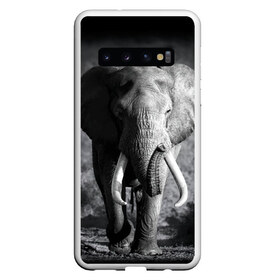 Чехол для Samsung Galaxy S10 с принтом Слон в Санкт-Петербурге, Силикон | Область печати: задняя сторона чехла, без боковых панелей | Тематика изображения на принте: africa | animal | big | black   white | elephant | go | road | savannah | wild | африка | большой | дикий | дорога | животное | идет | саванна | слон | черно   белый