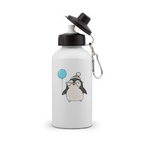 Бутылка спортивная с принтом Пингвин с шариком в Санкт-Петербурге, металл | емкость — 500 мл, в комплекте две пластиковые крышки и карабин для крепления | 