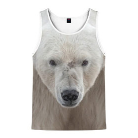 Мужская майка 3D с принтом Белый медведь в Санкт-Петербурге, 100% полиэстер | круглая горловина, приталенный силуэт, длина до линии бедра. Пройма и горловина окантованы тонкой бейкой | Тематика изображения на принте: animal | bear | eyes | head | north | polar | predator | white | wild | белый | взгляд | голова | дикий | животное | медведь | полярный | север | хищник