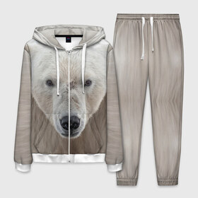 Мужской костюм 3D с принтом Белый медведь в Санкт-Петербурге, 100% полиэстер | Манжеты и пояс оформлены тканевой резинкой, двухслойный капюшон со шнурком для регулировки, карманы спереди | animal | bear | eyes | head | north | polar | predator | white | wild | белый | взгляд | голова | дикий | животное | медведь | полярный | север | хищник