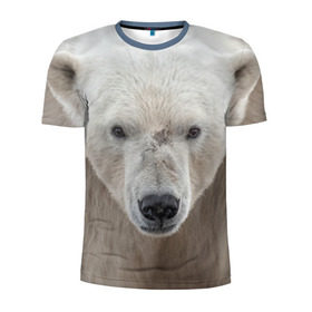 Мужская футболка 3D спортивная с принтом Белый медведь в Санкт-Петербурге, 100% полиэстер с улучшенными характеристиками | приталенный силуэт, круглая горловина, широкие плечи, сужается к линии бедра | Тематика изображения на принте: animal | bear | eyes | head | north | polar | predator | white | wild | белый | взгляд | голова | дикий | животное | медведь | полярный | север | хищник