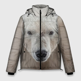 Мужская зимняя куртка 3D с принтом Белый медведь в Санкт-Петербурге, верх — 100% полиэстер; подкладка — 100% полиэстер; утеплитель — 100% полиэстер | длина ниже бедра, свободный силуэт Оверсайз. Есть воротник-стойка, отстегивающийся капюшон и ветрозащитная планка. 

Боковые карманы с листочкой на кнопках и внутренний карман на молнии. | Тематика изображения на принте: animal | bear | eyes | head | north | polar | predator | white | wild | белый | взгляд | голова | дикий | животное | медведь | полярный | север | хищник