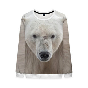 Мужской свитшот 3D с принтом Белый медведь в Санкт-Петербурге, 100% полиэстер с мягким внутренним слоем | круглый вырез горловины, мягкая резинка на манжетах и поясе, свободная посадка по фигуре | animal | bear | eyes | head | north | polar | predator | white | wild | белый | взгляд | голова | дикий | животное | медведь | полярный | север | хищник