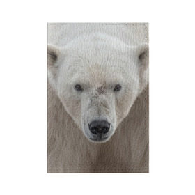 Обложка для паспорта матовая кожа с принтом Белый медведь в Санкт-Петербурге, натуральная матовая кожа | размер 19,3 х 13,7 см; прозрачные пластиковые крепления | animal | bear | eyes | head | north | polar | predator | white | wild | белый | взгляд | голова | дикий | животное | медведь | полярный | север | хищник