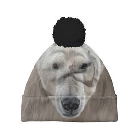 Шапка 3D c помпоном с принтом Белый медведь в Санкт-Петербурге, 100% полиэстер | универсальный размер, печать по всей поверхности изделия | animal | bear | eyes | head | north | polar | predator | white | wild | белый | взгляд | голова | дикий | животное | медведь | полярный | север | хищник