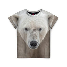Детская футболка 3D с принтом Белый медведь в Санкт-Петербурге, 100% гипоаллергенный полиэфир | прямой крой, круглый вырез горловины, длина до линии бедер, чуть спущенное плечо, ткань немного тянется | animal | bear | eyes | head | north | polar | predator | white | wild | белый | взгляд | голова | дикий | животное | медведь | полярный | север | хищник