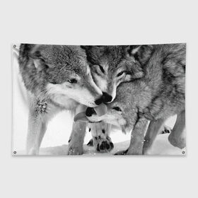 Флаг-баннер с принтом Волчья семья в Санкт-Петербурге, 100% полиэстер | размер 67 х 109 см, плотность ткани — 95 г/м2; по краям флага есть четыре люверса для крепления | animals | black   white | family | love | predators | wild | wolves | волки | дикие | животные | любовь | семья | хищники | черно   белый