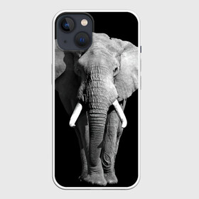Чехол для iPhone 13 с принтом Слон в Санкт-Петербурге,  |  | africa | big | black   white | elephant is an animal | shroud | tusks | африка | бивни | большой | животное | идет | савана | слон | черно   белый