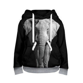 Детская толстовка 3D с принтом Слон в Санкт-Петербурге, 100% полиэстер | двухслойный капюшон со шнурком для регулировки, мягкие манжеты на рукавах и по низу толстовки, спереди карман-кенгуру с мягким внутренним слоем | africa | big | black   white | elephant is an animal | shroud | tusks | африка | бивни | большой | животное | идет | савана | слон | черно   белый